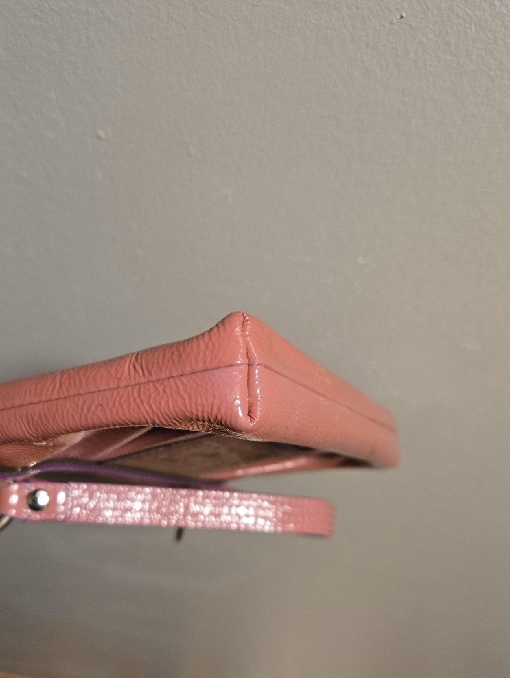 Coach Poppy Pink Wristlet with Purple Trim - Picture 7 of 12